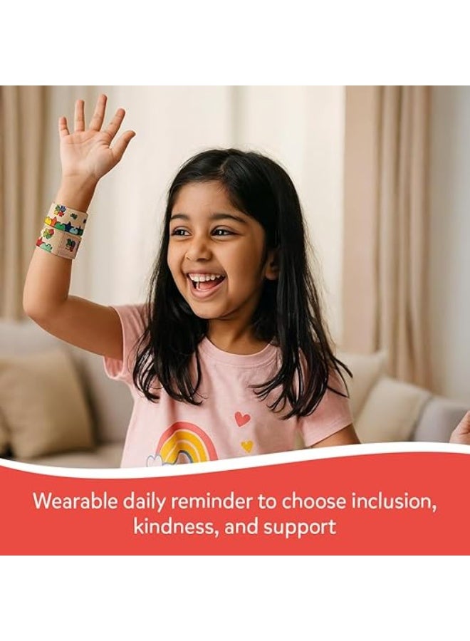 abley's Autism Awareness Support Bracelet, Colorful Puzzle Pattern, Elastic Fabric Band, Sensory Friendly (Puzzle Band with Heart Patch) - Image 2